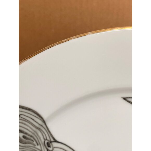 Anthropologie Peacock 10" Dinner Plate Japan Black White Gold Rim Discontinued - Picture 5 of 8